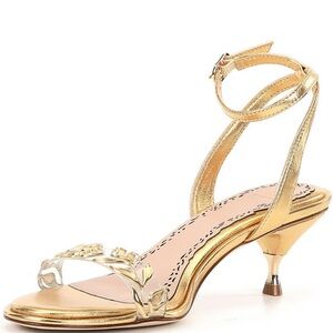 NWOB $129 Muse by Marchesa Kitten Heel Ankle Strap Gold Metallic Sandals